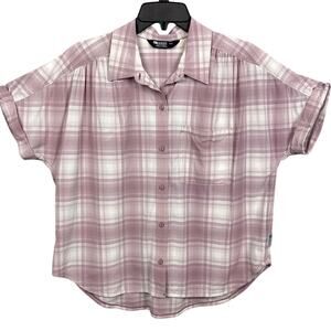 Outdoor Research Women's Astroman Short Sleeve Sun Shirt Pink White UPF 50 SZ M